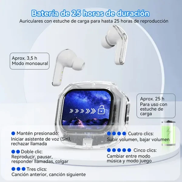 Auricular Bluetooth Air Max Pantalla Táctil blanco - Imagen 3